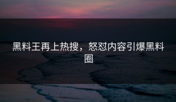黑料王再上热搜，怒怼内容引爆黑料圈