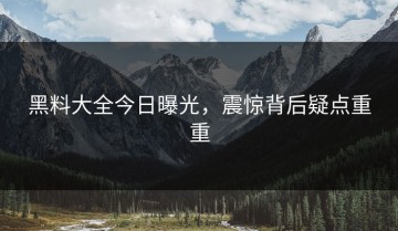 黑料大全今日曝光，震惊背后疑点重重
